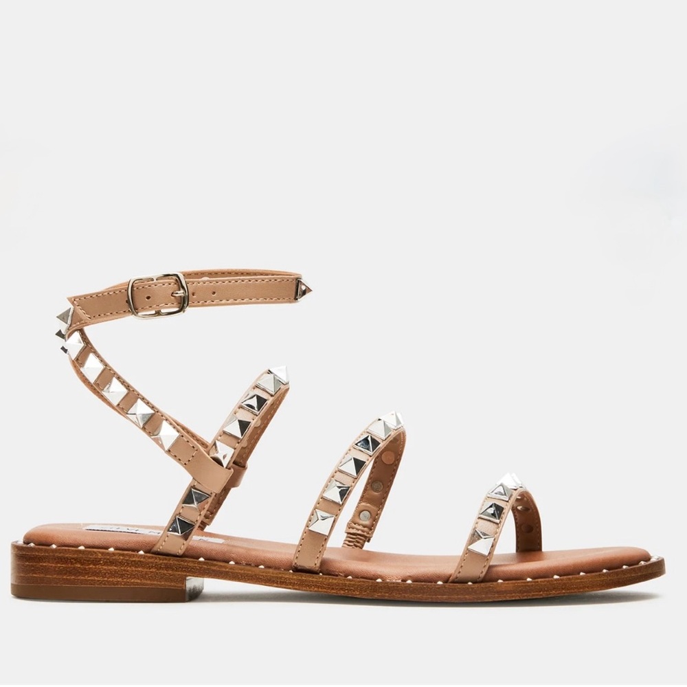 Steve Madden Nude Studded Ankle-Strap Sandals